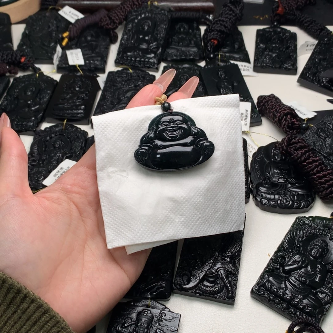 翡翠未镶嵌挂件天然缅甸a货钢琴黑挂件