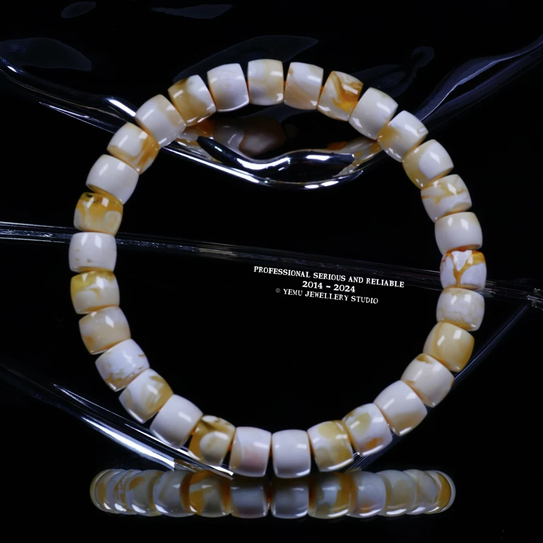 8毫米金瓷白妖孽精工直切单圈编号45088 一物一拍 天然俄料蜜蜡