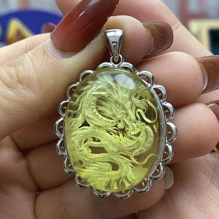 琥珀颈饰银S925镶嵌吊坠