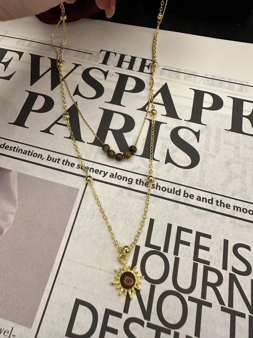 铜合金项链 太阳花/小众设计款叠带款百搭项链#162