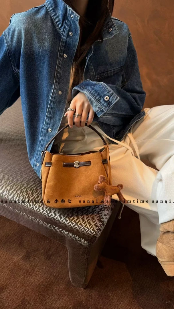 秋冬季新款手提斜挎麂皮绒双面料韩系菜篮子