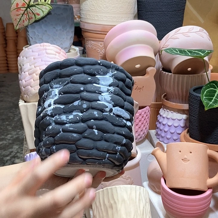 15×15泼墨石头盆 粗陶1个