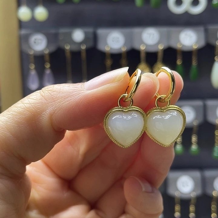 和田玉银S925镶嵌耳饰