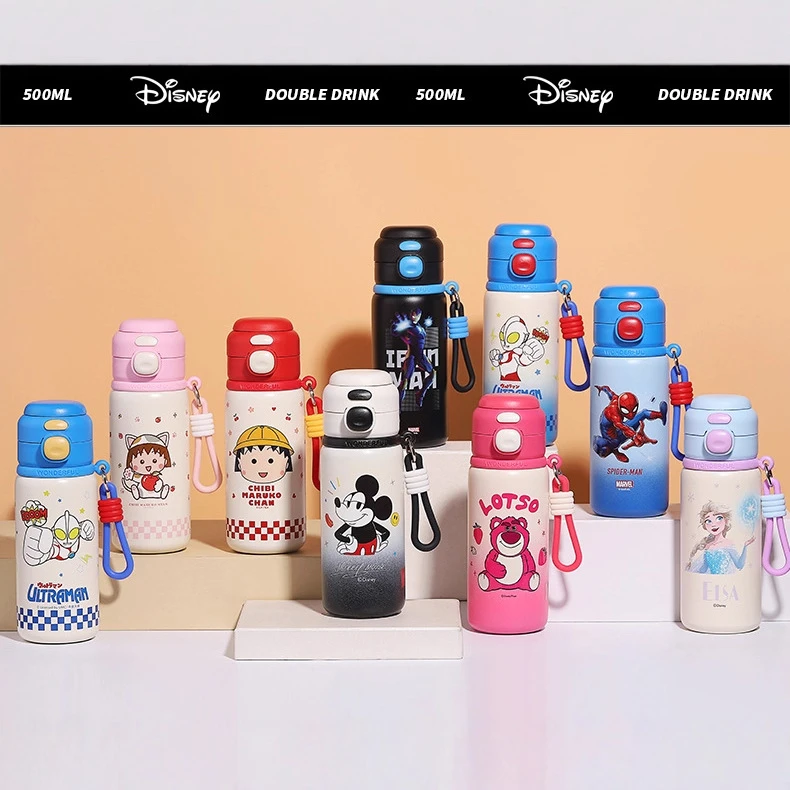 迪士尼儿童保温杯女孩316不锈钢吸管杯小学生上学双饮便捷水杯子