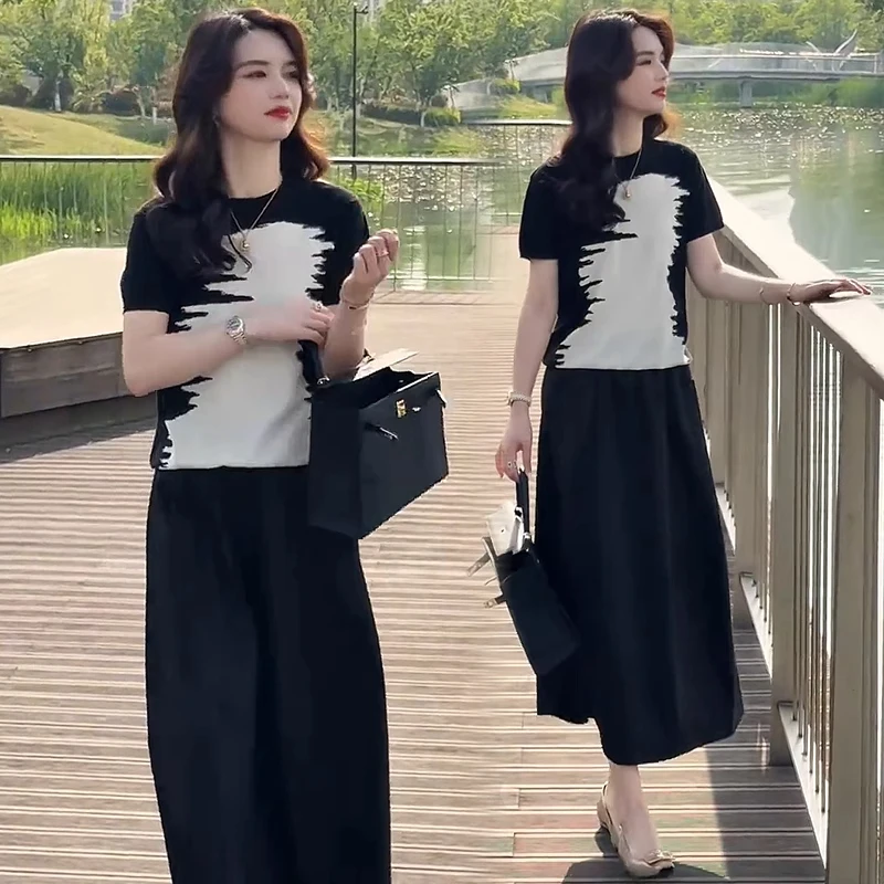半身裙套装2025夏季新款女装洋气质短袖上衣显瘦中长款裙子两件套