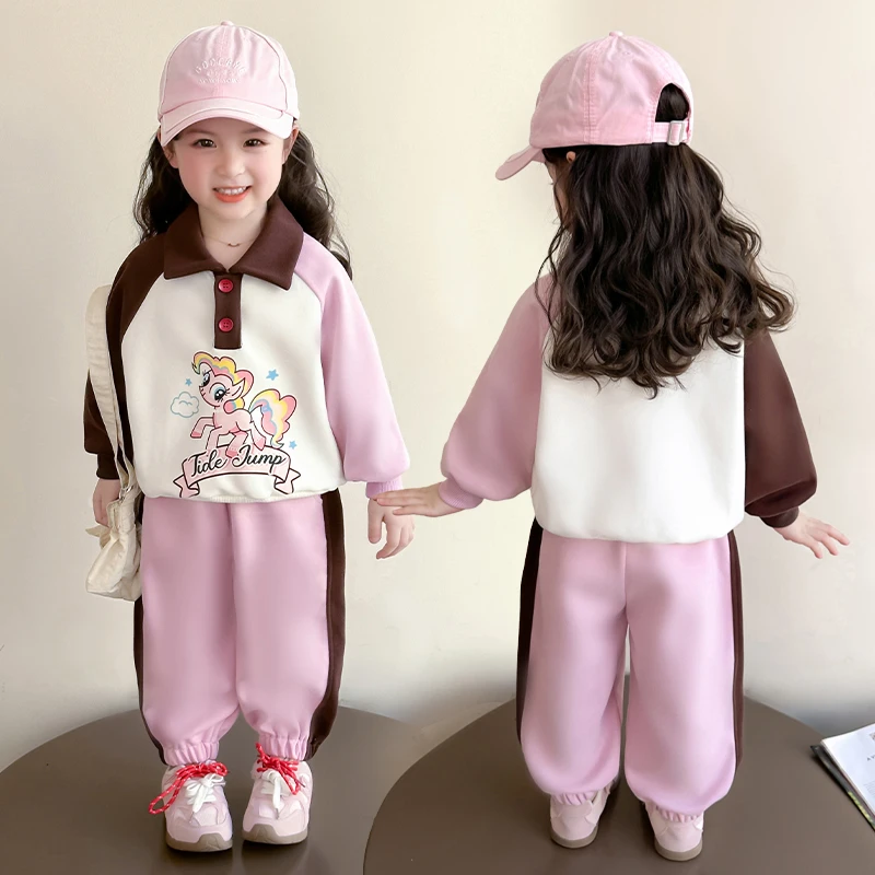 女童卫衣套装春秋女宝宝运动装2025新款小女孩Polo领洋气两件套潮