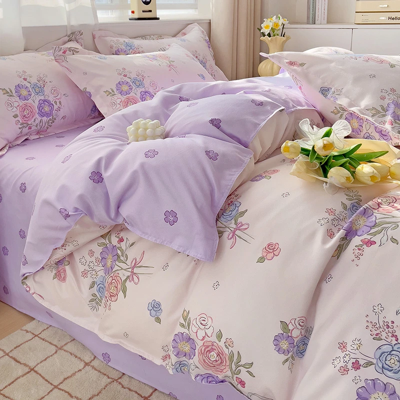 新款印花床上四件套亲肤床单被套罩单人三件套非全棉纯棉家用床品