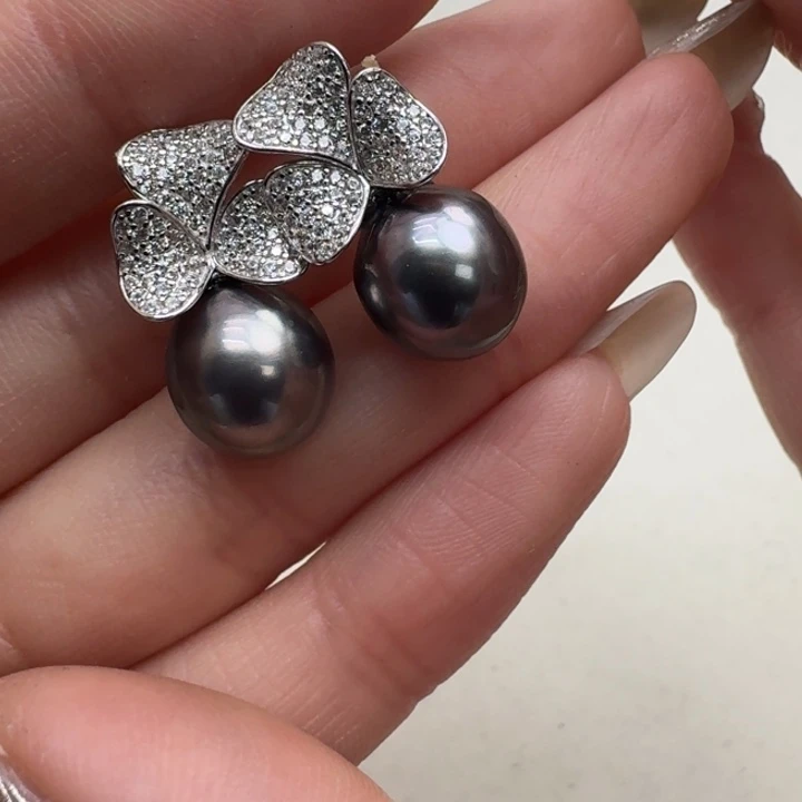 海水珍珠耳饰银S925镶嵌