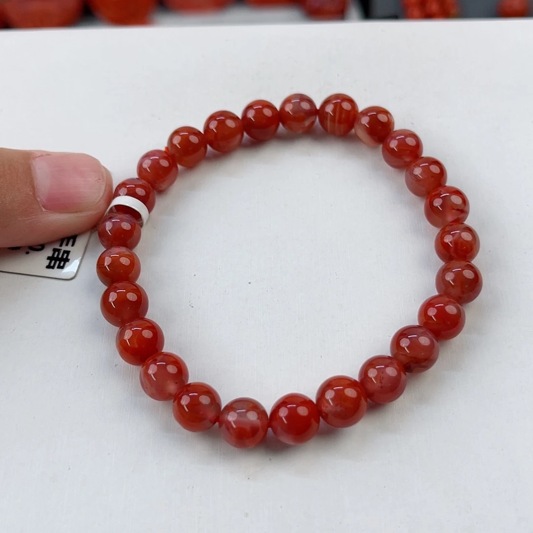 手串未镶嵌南红玛瑙瓦西牛血红圆珠单圈7mm