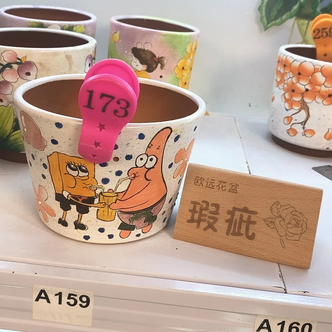 紫砂花盆红陶手绘花盆