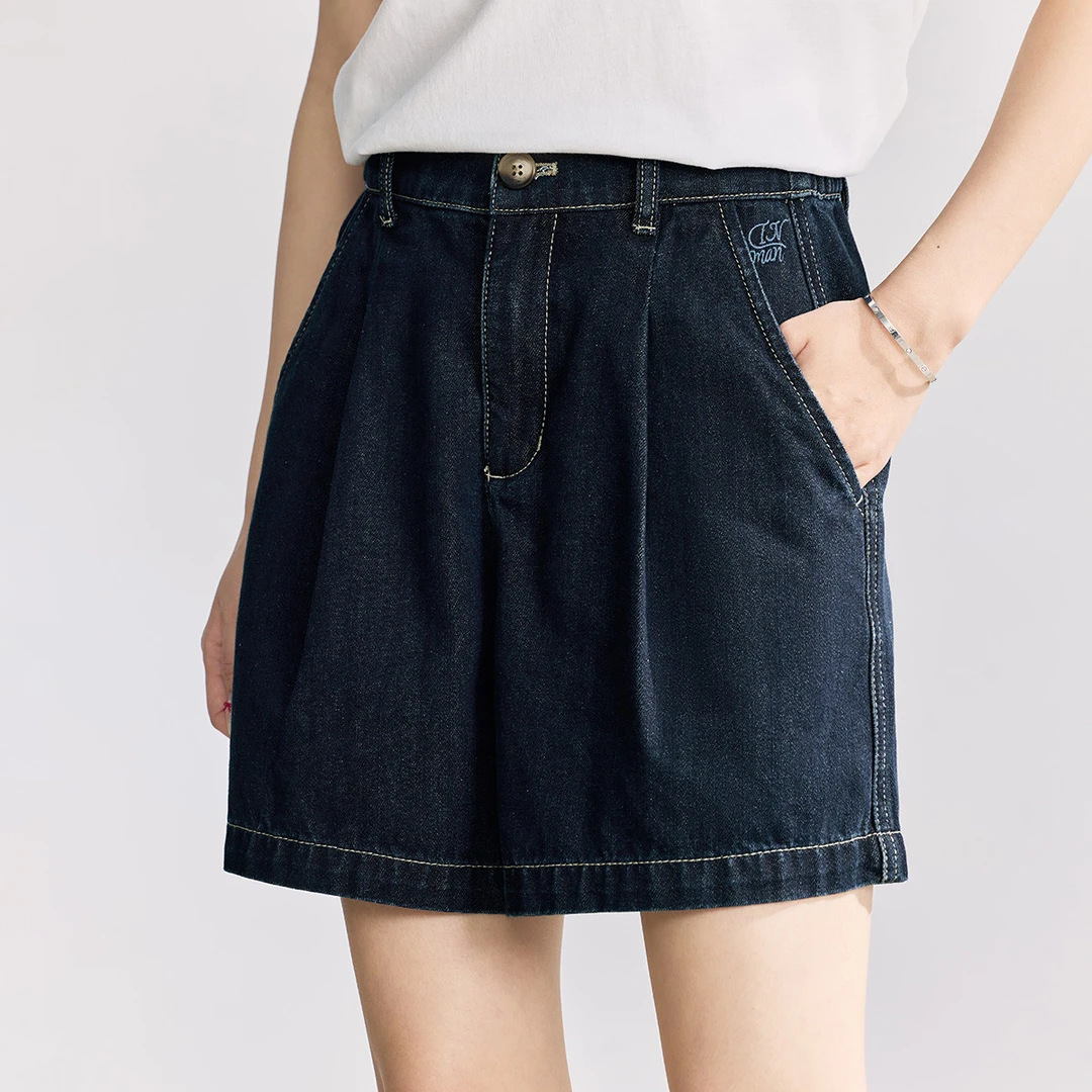 复古高腰显瘦牛仔裤女2025夏季新款通勤时尚百搭a字阔腿短裤