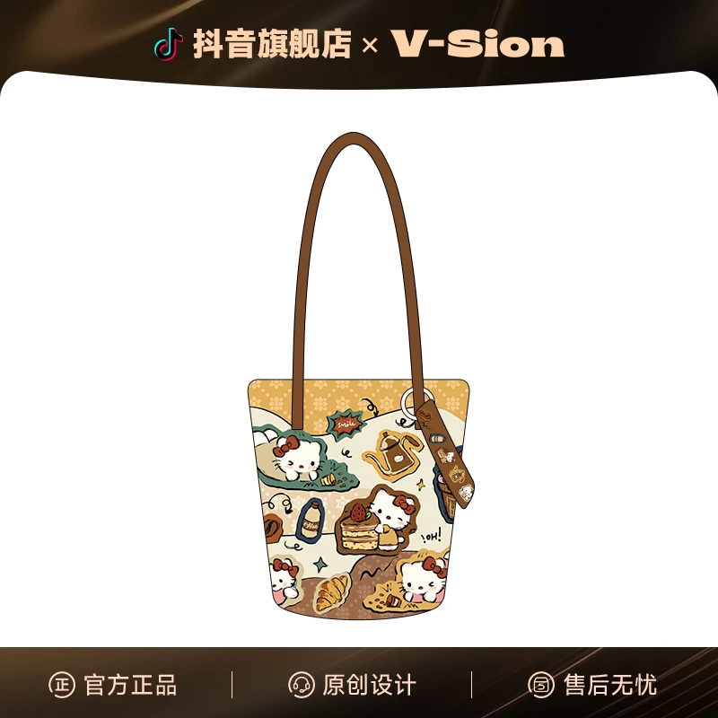 唯鑫V-SION甜品凯蒂新款原创水桶包斜挎单肩包通勤帆布夏天出门女