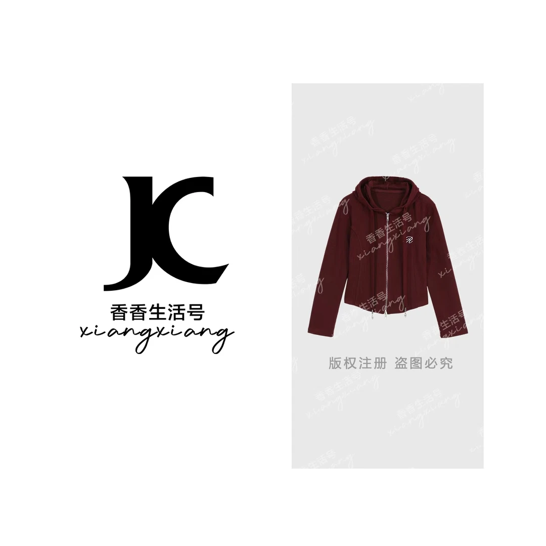 【婷婷专属】琥珀流光连帽长袖拉链常规款短外套帽衫运动休闲-66823
