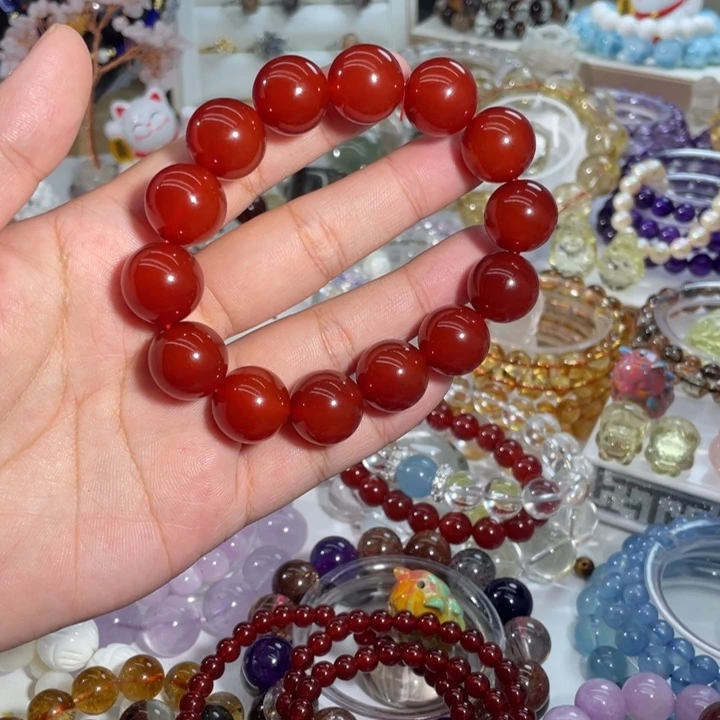 人***姨玛瑙/玉髓未镶嵌手链红玛瑙15