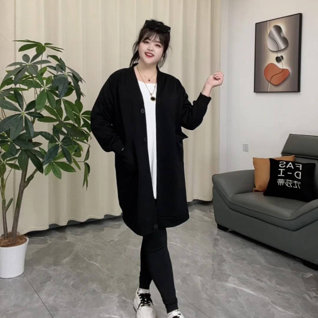 春秋新款2263大码长款外套遮肉显瘦百搭慵懒胖mm 外套