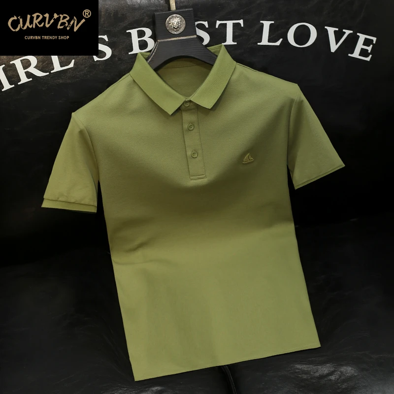 POLO衫男士青年刺绣带领短袖体恤男款舒适修身高级感2025夏季新款