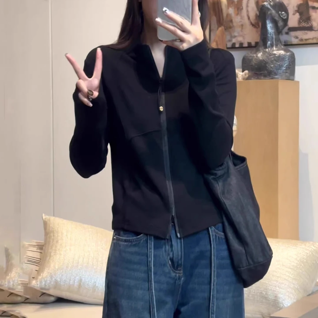 时尚立领拉链长袖外套女秋冬新款胖MM大码女装韩系慵懒风开衫上衣
