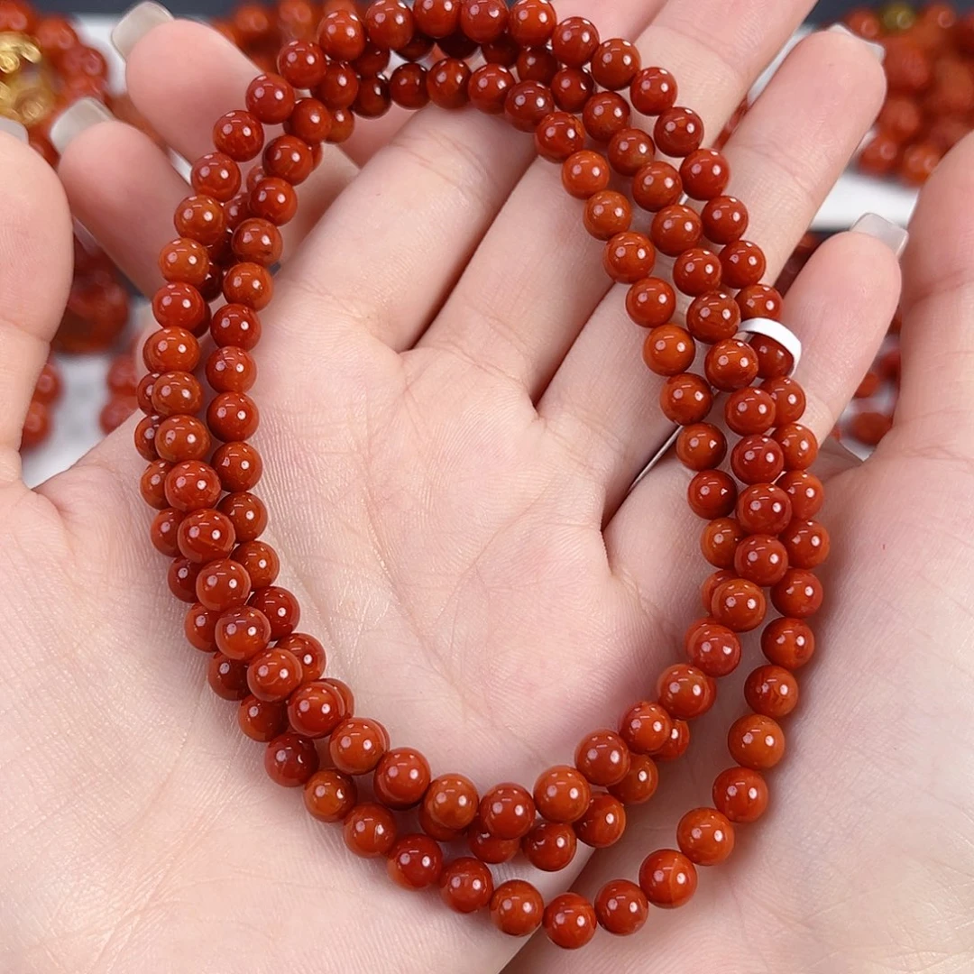南红玛瑙未镶嵌瓦西柿子红满肉5mm多圈