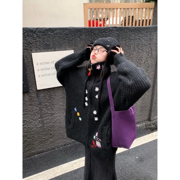 赵小小【布加岛乐园】B-99046 刺绣重工毛衣外套加厚宽松慵懒风上衣