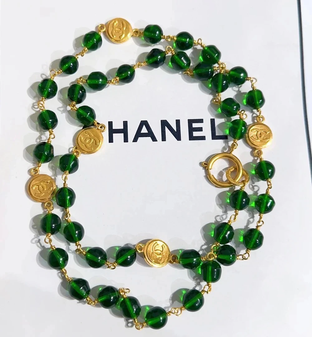 95新 Chanel/香奈儿 Chanel vintage香奈儿中古金币绿琉璃项链