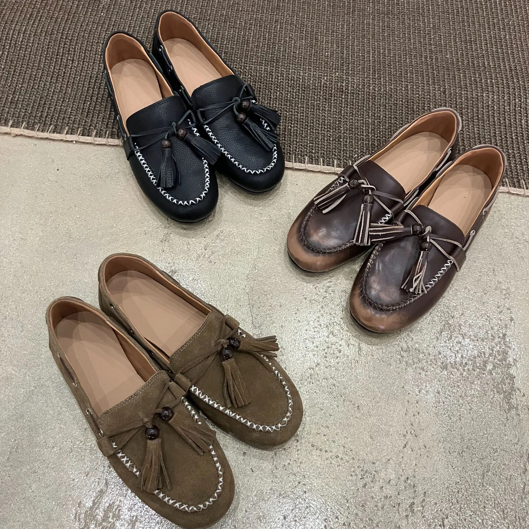 复古百搭舒适软底乐福鞋春秋通勤休闲简约风时尚流苏串珠单鞋平底