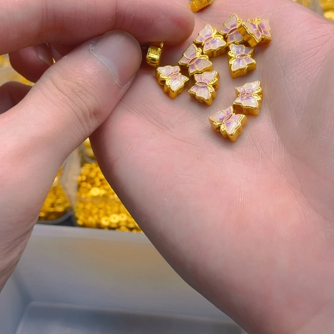 锆石铜合金蝴蝶饼珠2个