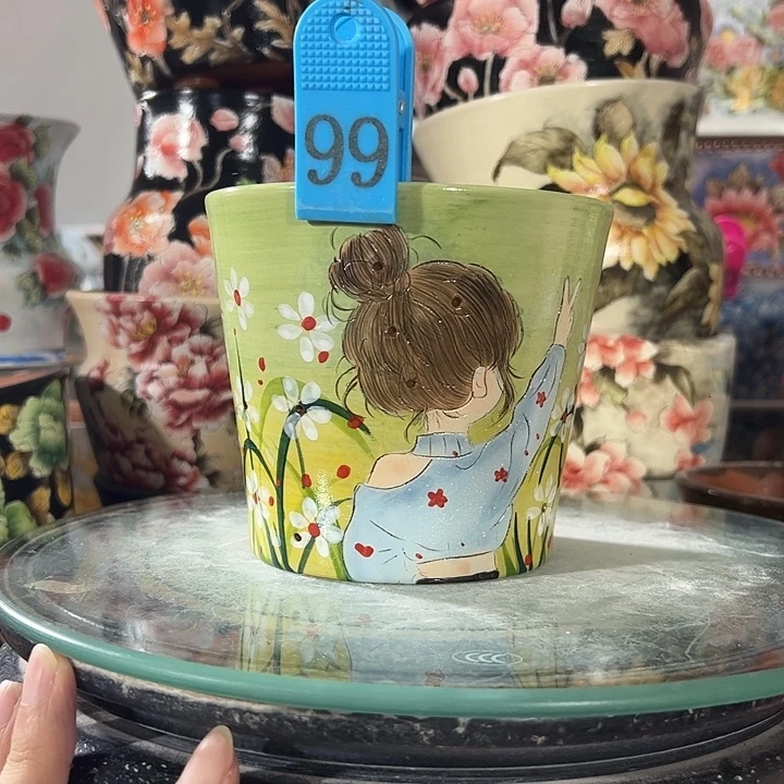 景德镇幸运花盆手绘韩式花盆