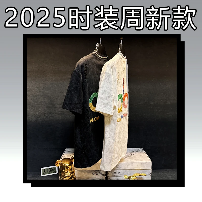 【25541】男女同款2025年潮牌刺绣上衣宽松百搭短袖t恤短袖