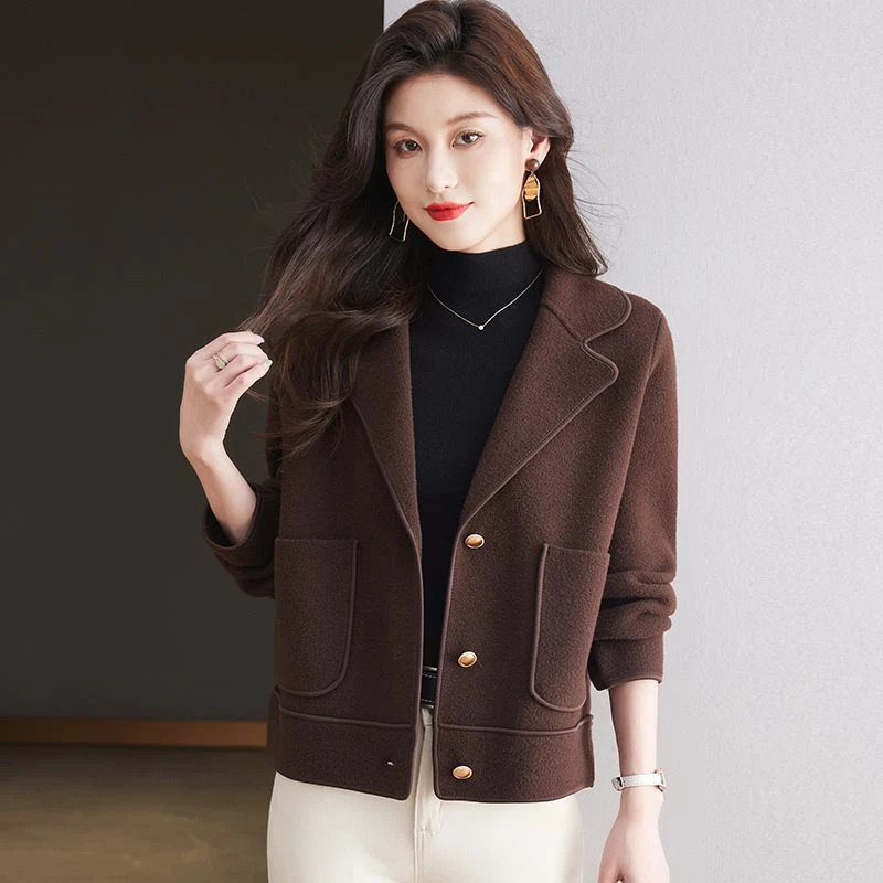 西装毛呢外套女短款2025秋冬新款小香风双面呢小个子休闲呢子大衣