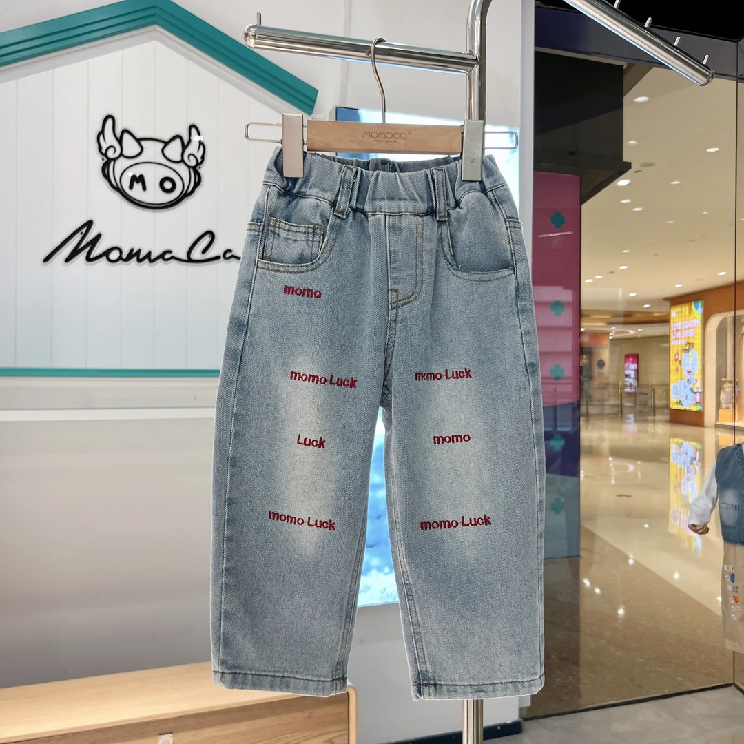 MOMOCO2025春季男童百搭牛仔裤潮流韩版儿童休闲裤77130350016