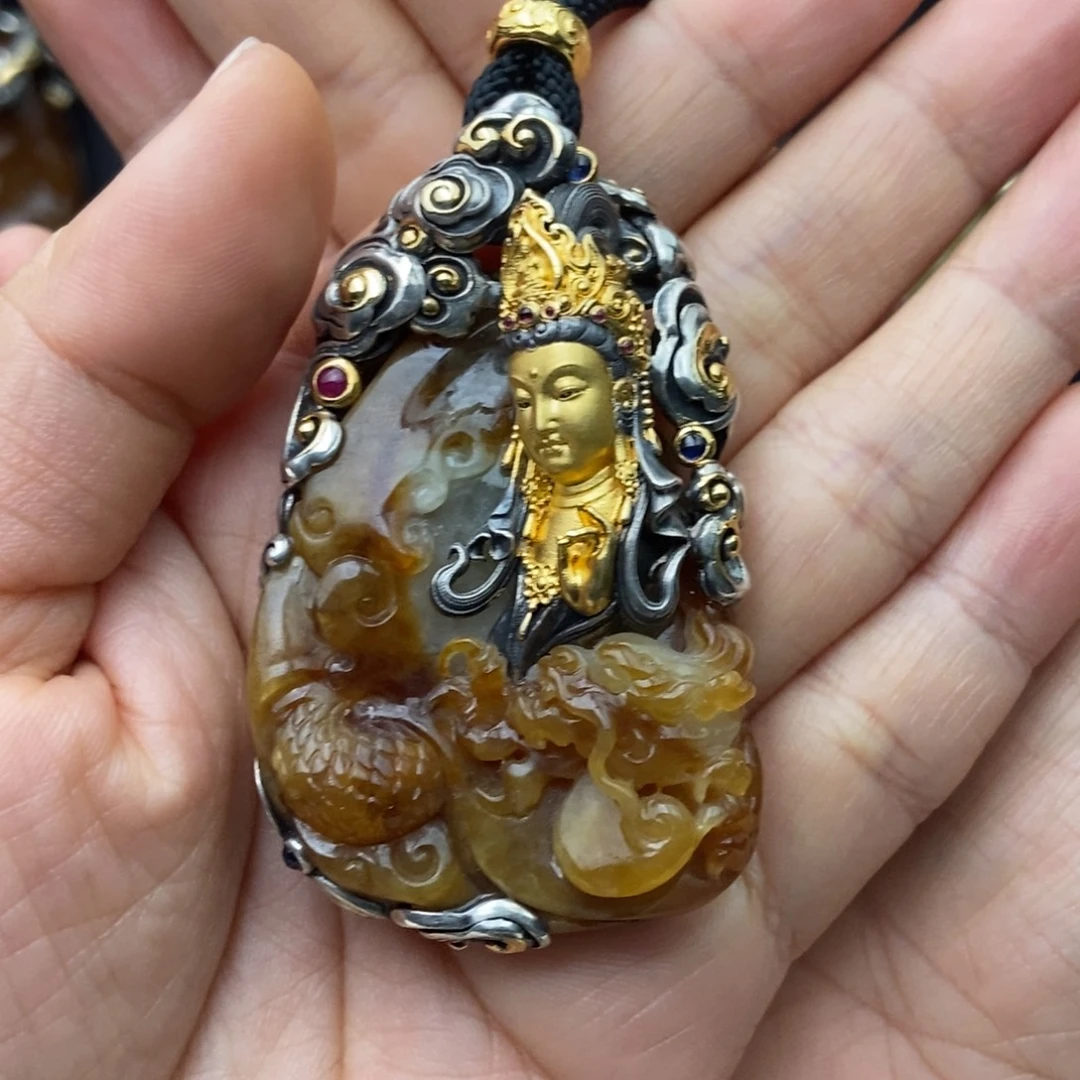 翡翠银S925镶嵌颈饰S925银翡翠饰品