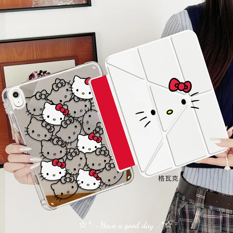 【3+Y折镜面亚克力】线条凯蒂苹果ipad11平板保护套小米8华为air7硬