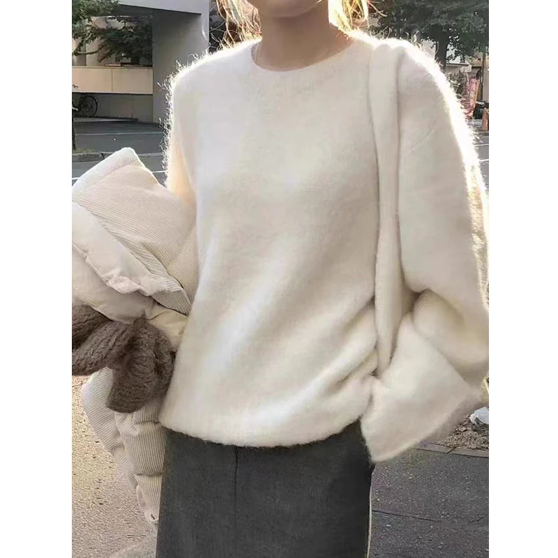 【人手一件】一线成衣白色羊毛拉毛秋冬款加厚毛衣宽松慵懒风~7083
