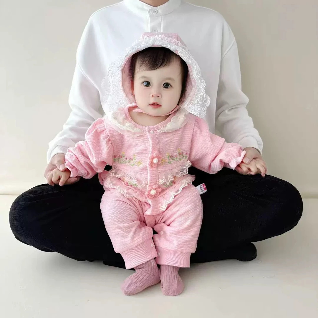 蕾丝花园女宝宝春秋连体衣哈衣满月外出服爬爬服甜美婴儿新生儿