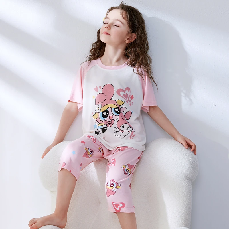 莫代尔优可丝儿童款睡衣女童夏季薄款冰丝家居服夏款夏天睡衣套装