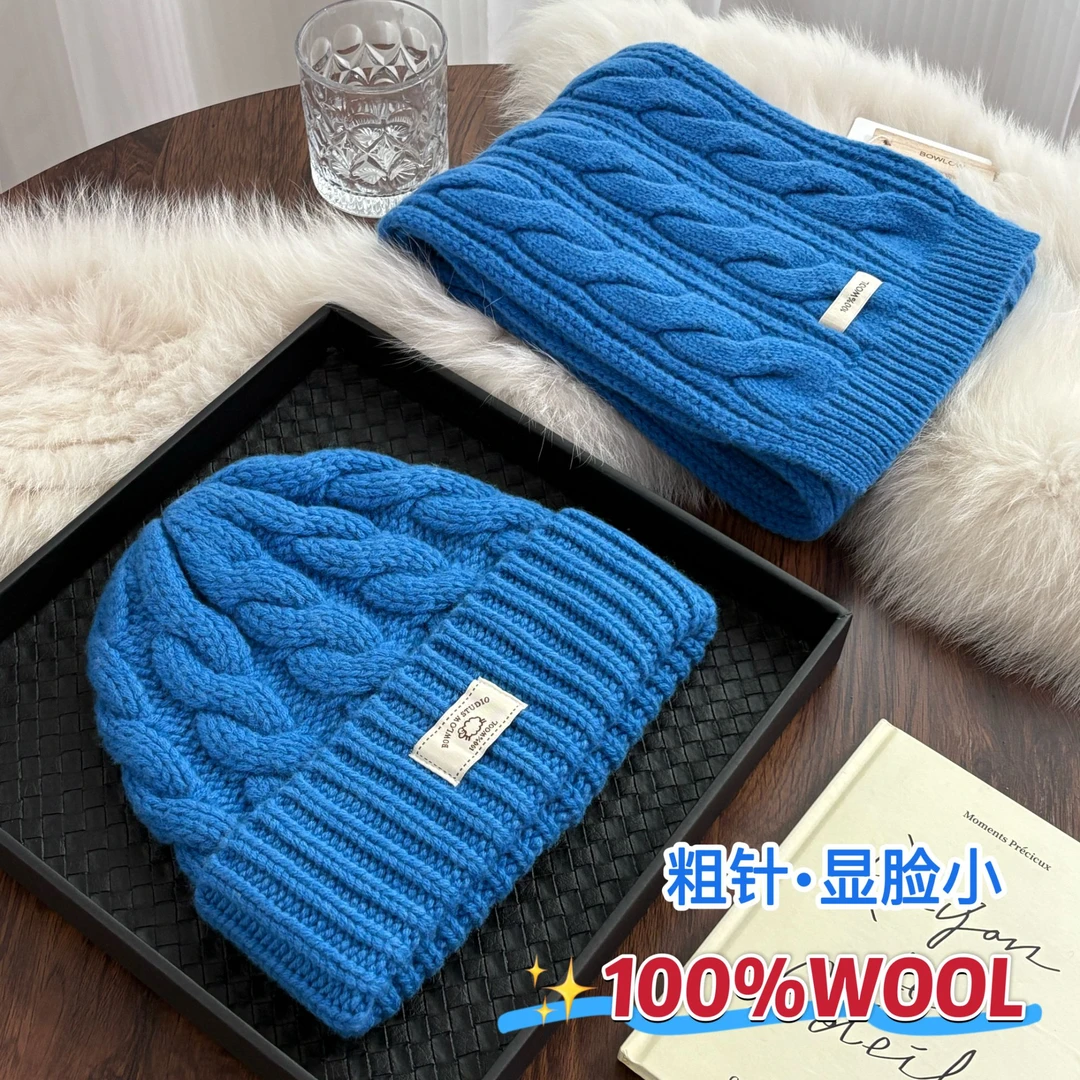 北极看雪100%羊毛冷帽男女冬季针织帽加厚粗针保暖显脸小毛线帽子