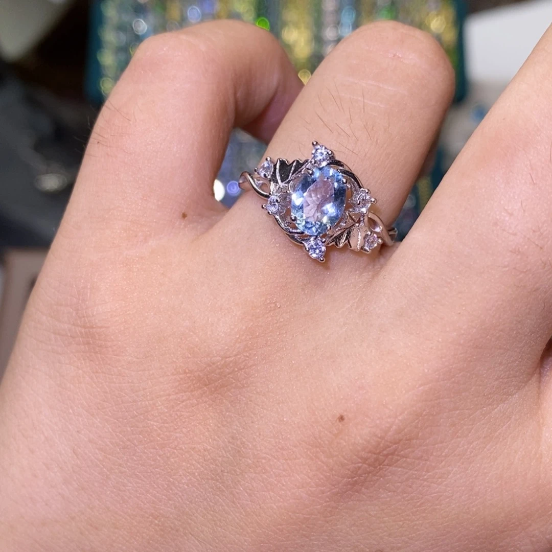 海蓝宝石戒指银S925镶嵌