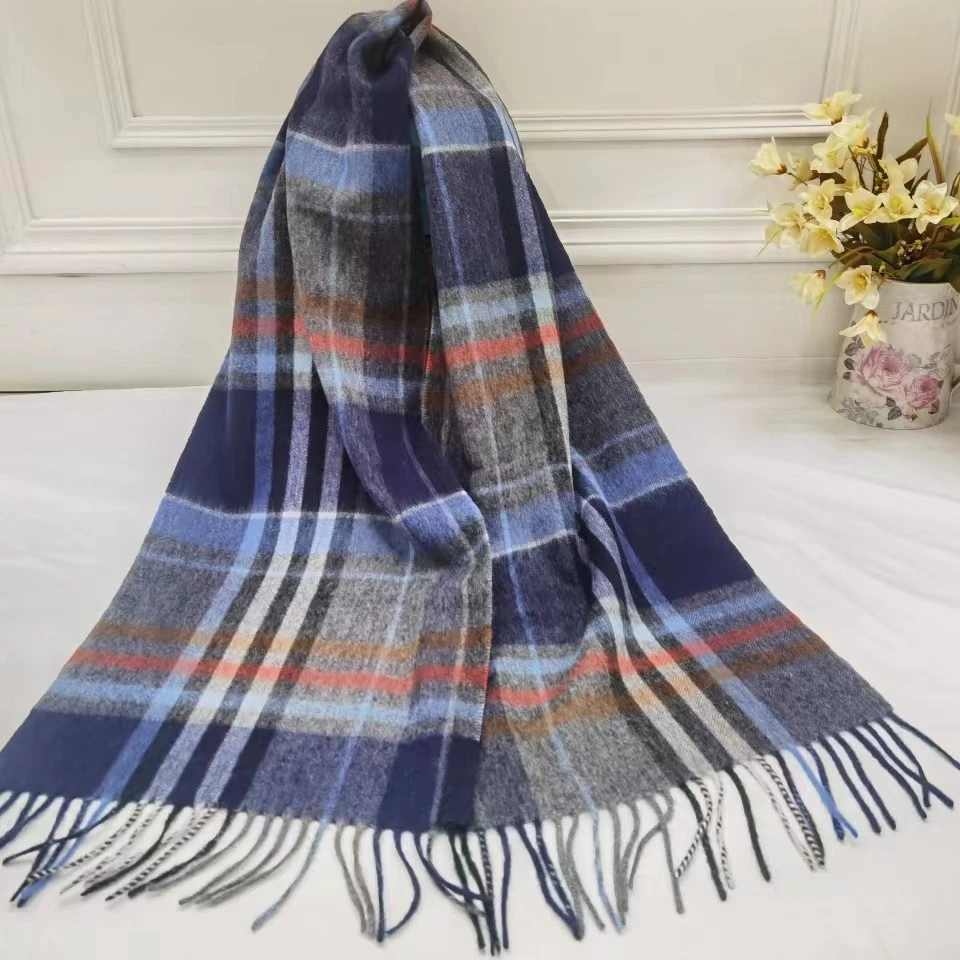 内蒙古厂家直邮100绵羊毛男士百搭小围巾经典格子32️x190（含流