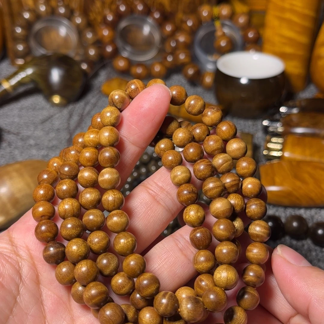 金丝楠枯木佛珠手链0.8