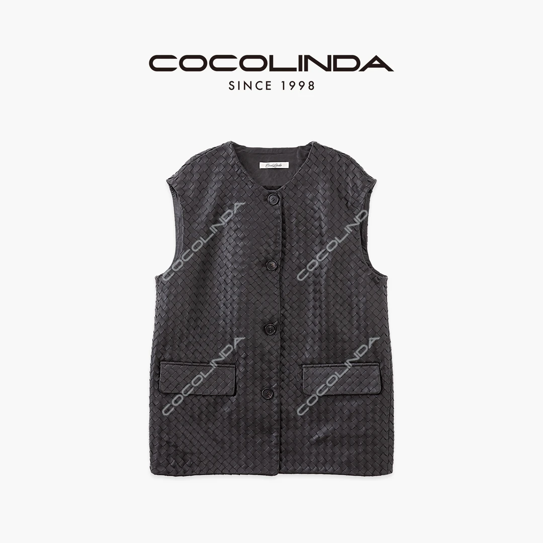 COCOLINDA | 100%羊皮经典手工编织马甲F5106
