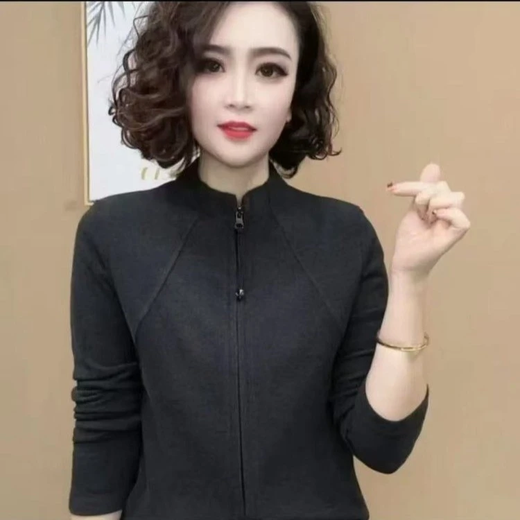 双面德绒半高领长袖开衫女2025春秋新款磨毛外套时尚内搭立领上衣