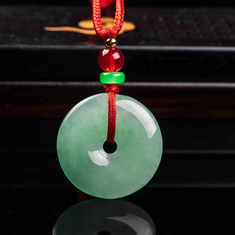 天然缅甸A货翡翠平安扣吊坠男女玉佩玉坠油绿种平安扣挂件