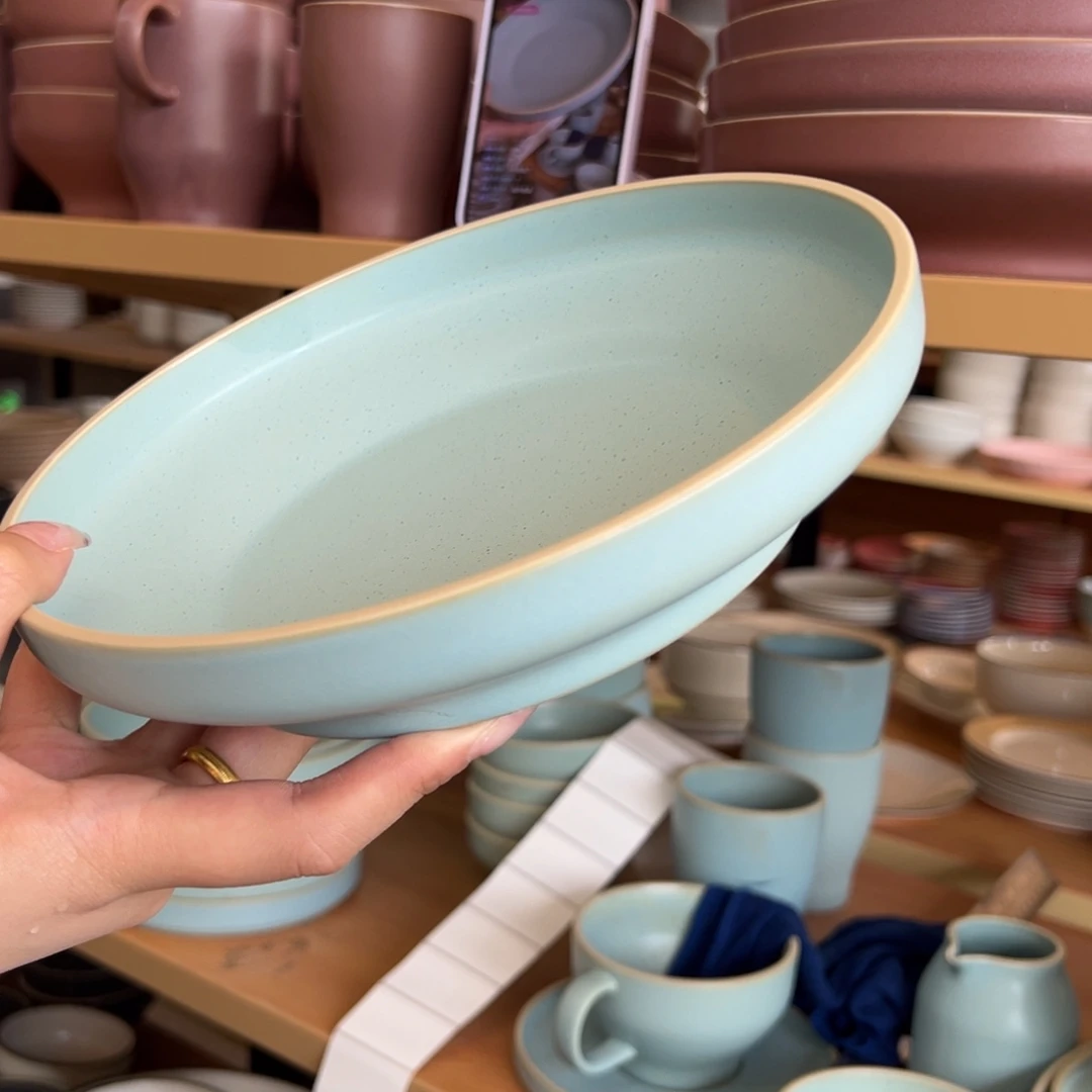 新骨瓷079微瑕烟灰浅蓝 8寸 深盘 汤盘