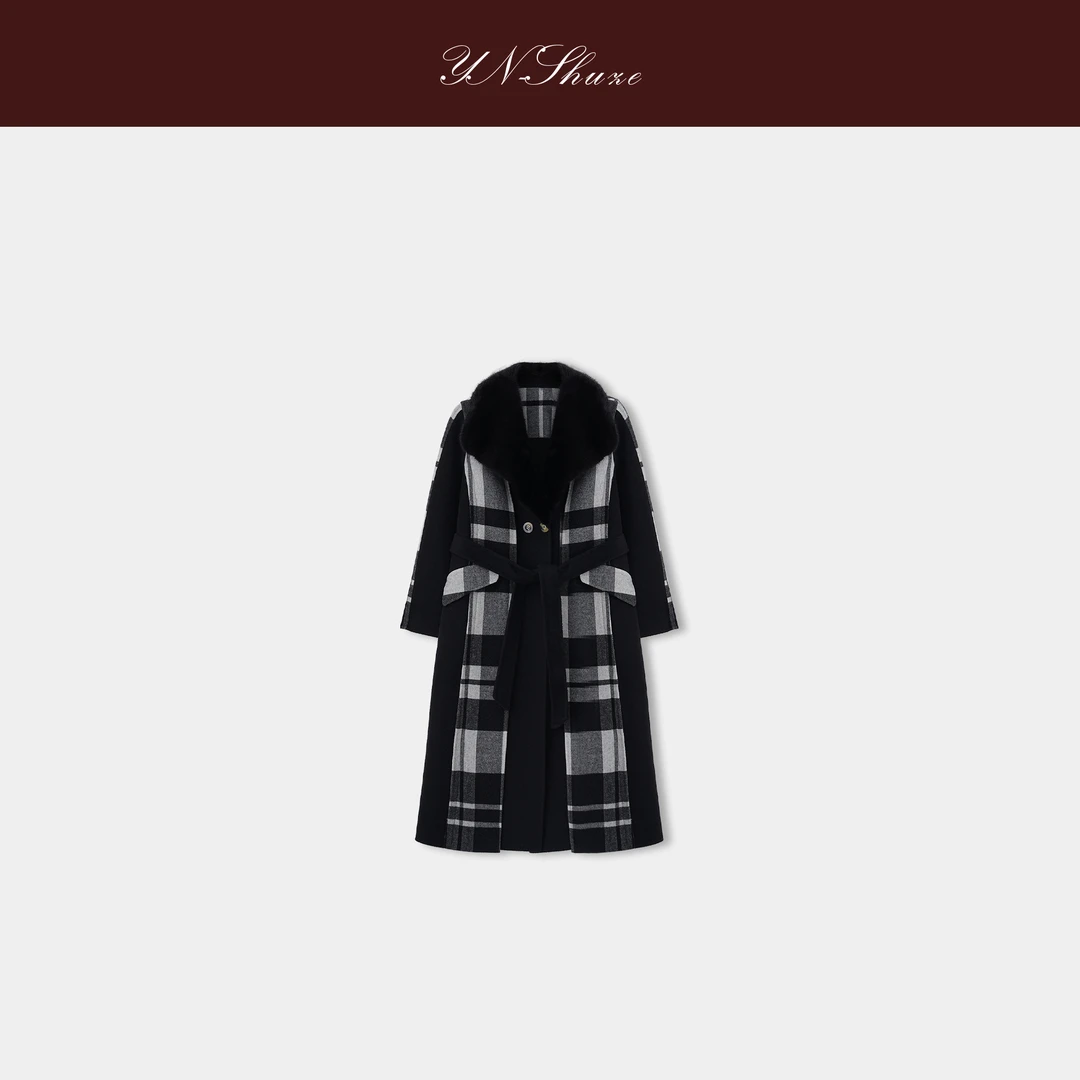 YN-SHUZE【雪落方格】呢子大衣复古气质外套SZ-YNB-2113529