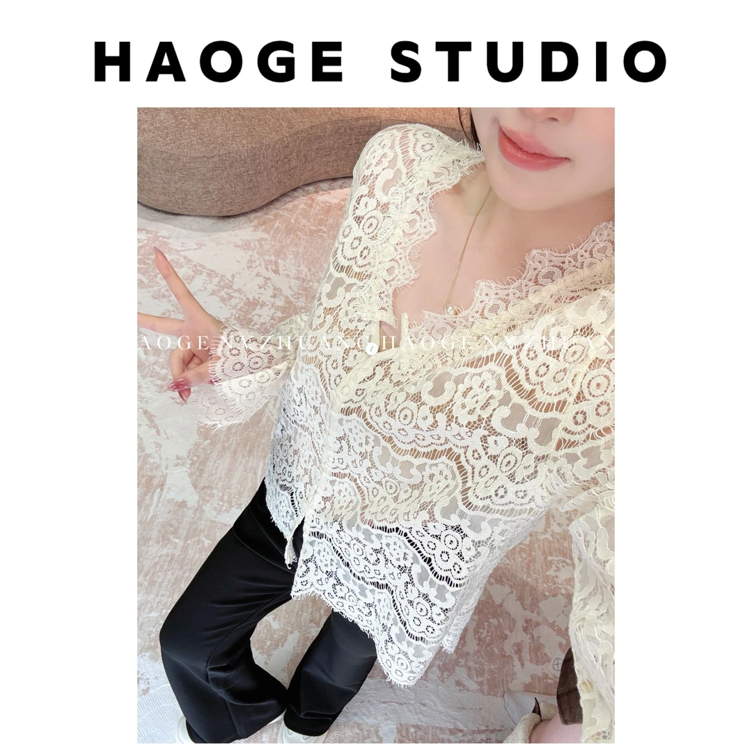 浩哥严选●蕾丝上衣预HGX5SY0810时尚百搭设计款薄款长袖日常外穿