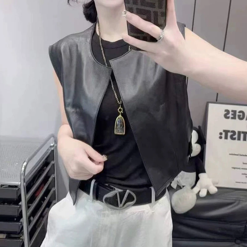 2025新款真皮头层绵羊皮皮马甲背心极简风开衫休闲坎肩无袖外套潮