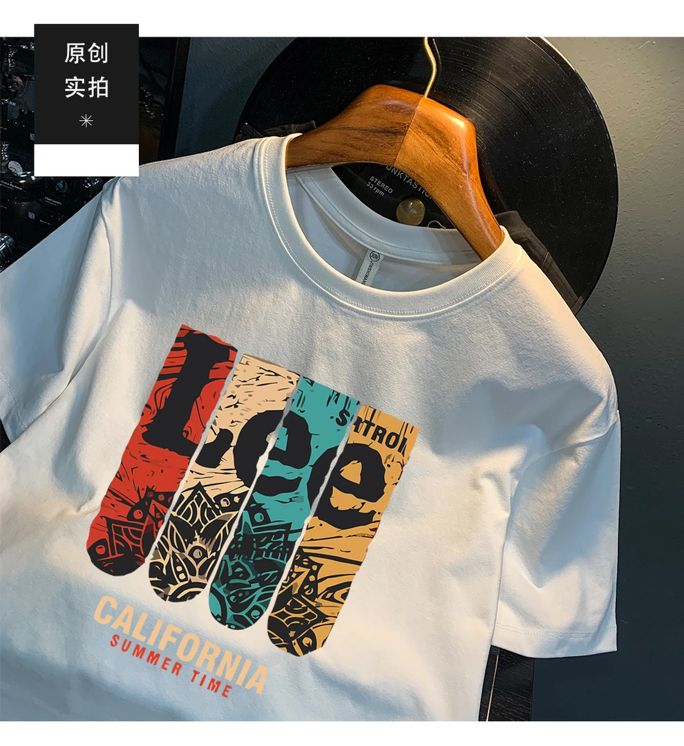 美式休闲中国风纯棉短袖体恤男女宽松白t时尚潮流重磅印花圆领T恤