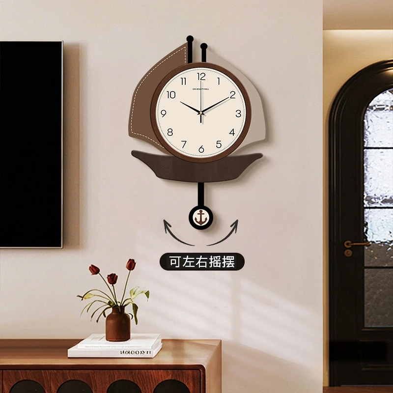 简约帆船时尚挂钟客厅家用免打孔静音免打孔表大气经典挂墙时钟