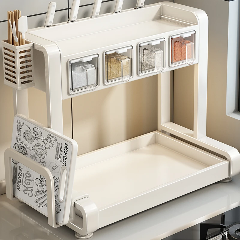 厨房置物架置物架多功能调料品架厨房盐调味罐收纳盒台面调料架子