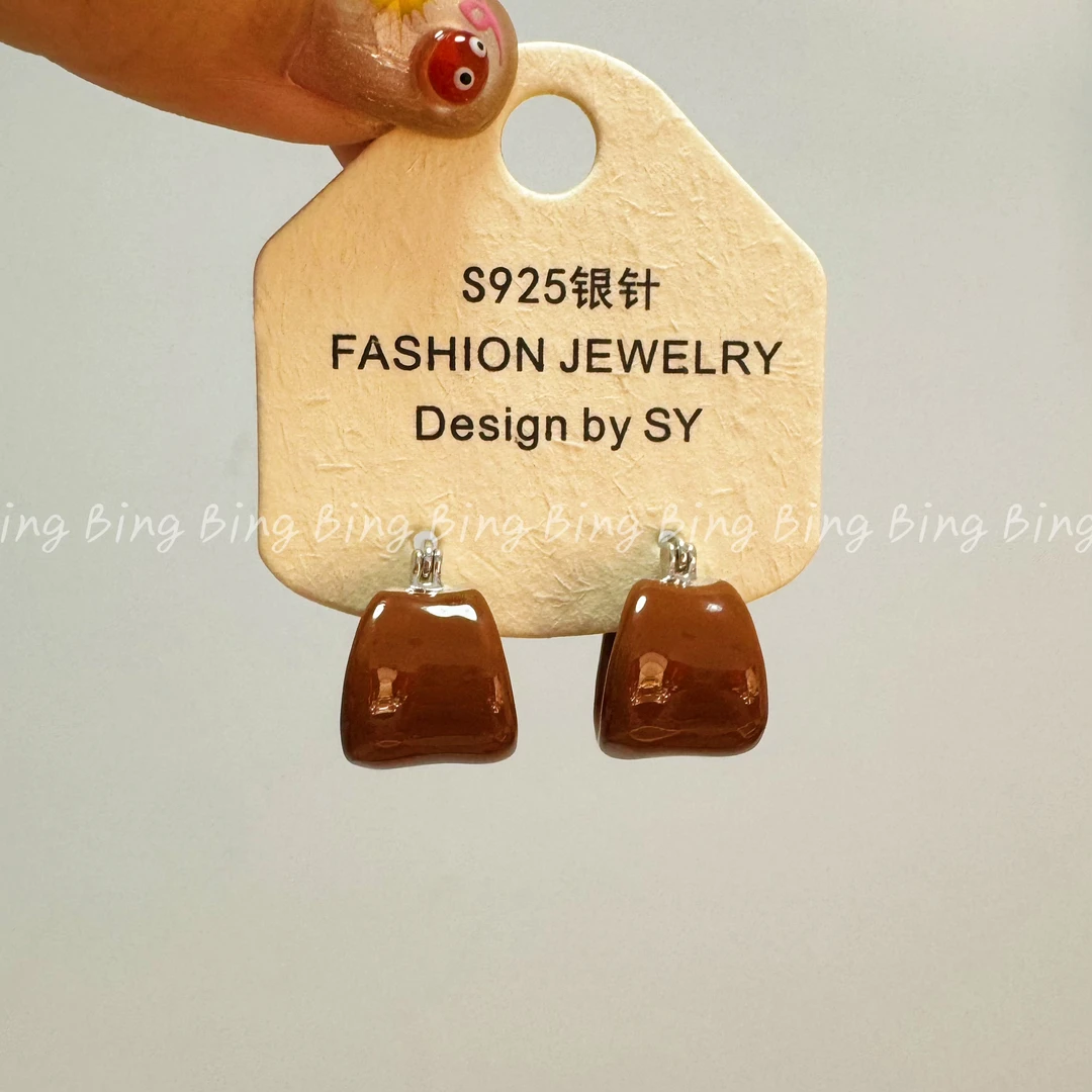 铜合金耳饰 南瓜色高端滴油耳扣~气质显白高级显瘦耳环 A198